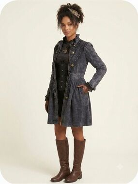 Tough Luv Romantic Gothic Victorian Steam Punk Ruffle Acid Wash Dress Jacket L